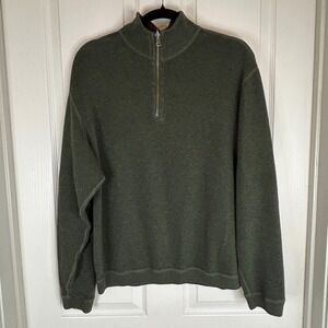 CREMIEUX Mens XL Green/Brown Reverseable 1/4 Zip Mock Neck Sweater Pullover LS